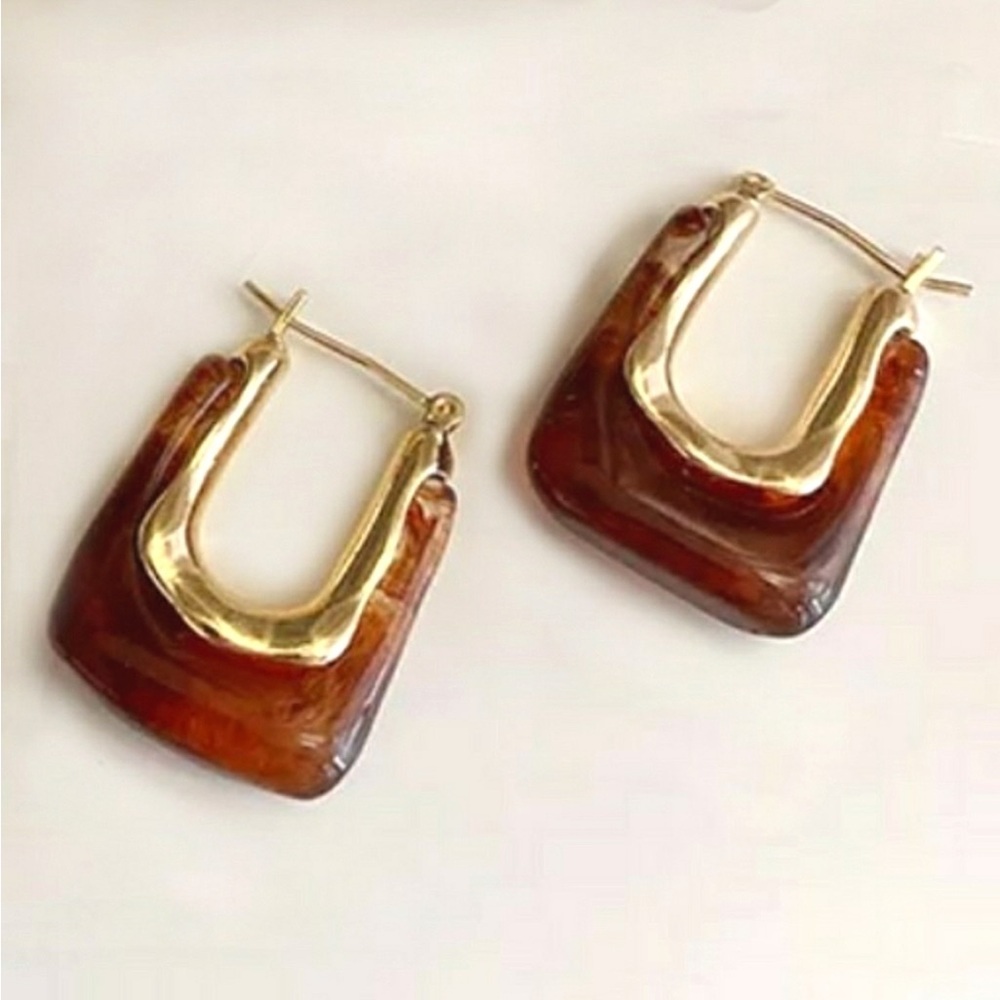 🌸 3/$25 🆕 Brown and Gold Brown Tortoise Geometric Rectangular Earrings